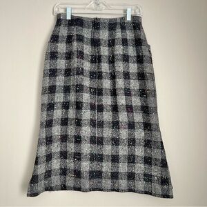 VTG Dark Academia Preppy Black & Gray Tweed Wool Skirt – Multicolor Flecks